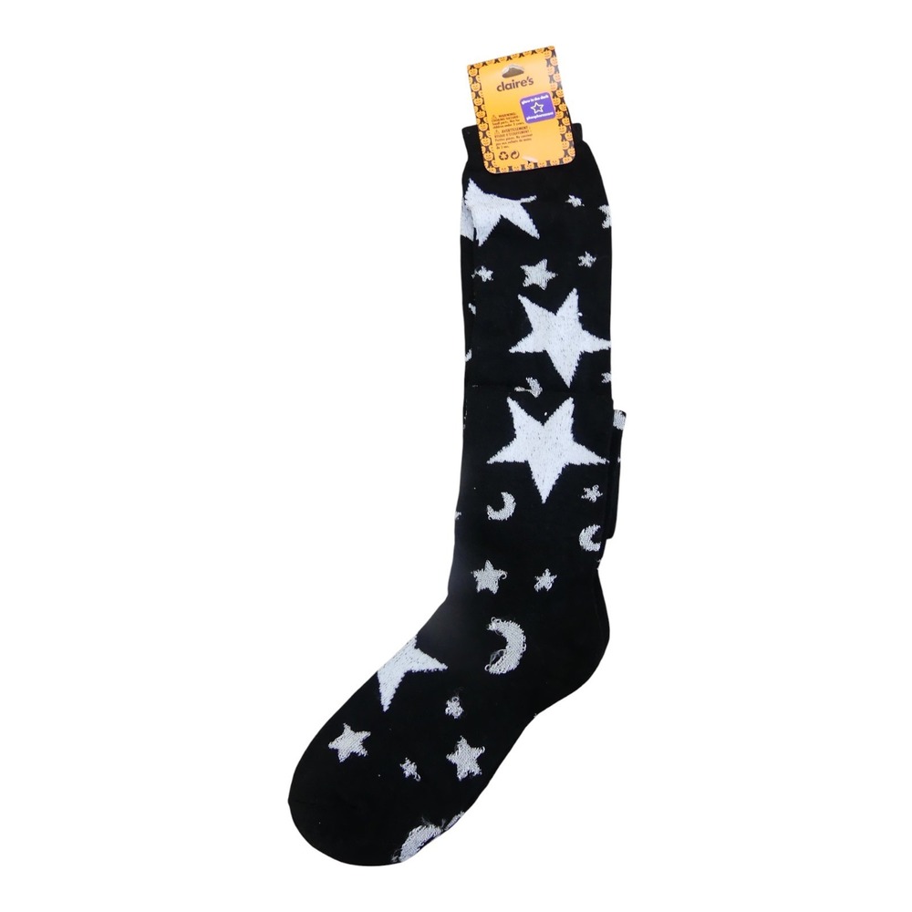 Claire's Knee High Socks Girls One Size Black Glow In The Dark Stars Moon